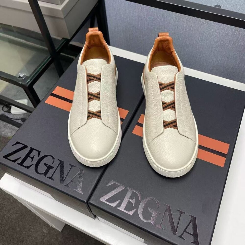 Off-white deerskin Triple Stitch™ sneakers are made from soft material for a mod